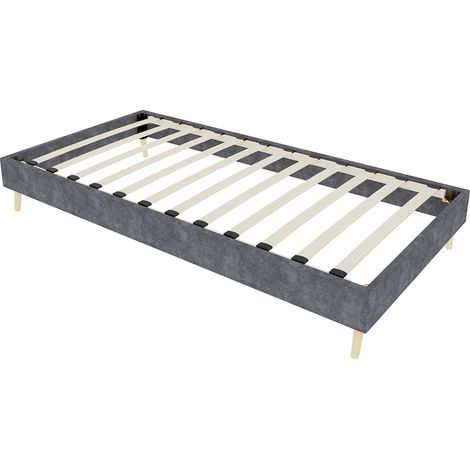 Letto a piattaforma minimalista grigio 90 x 200 cm in velluto e metallo, senza testiera (1/5)