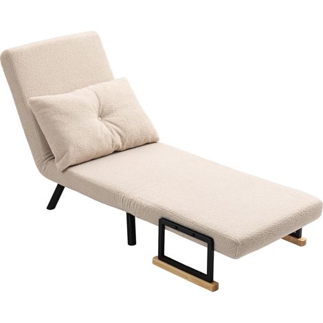 Canapé avec dossier réglable sur 5 positions et oreiller réglable sur 5 positions et oreiller pliable 63 x 73 x 81 cm beige Canapé-lit pliant place, convertible oreiller, (1/5)