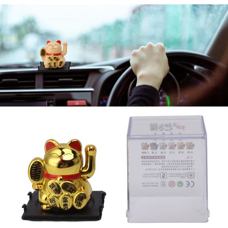 5 cm (2 Zoll) großer, solarbetriebener Miniatur-Feng-Shui-Glückskatzen-Autoaufsatz (Art.-Nr. MLY23100A) – Gold (1/5)