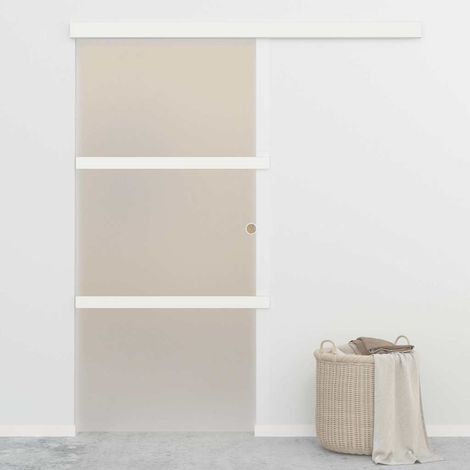 vidaXL Puerta corredera con topes suaves vidrio ESG aluminio 90x205 cm (1/4)