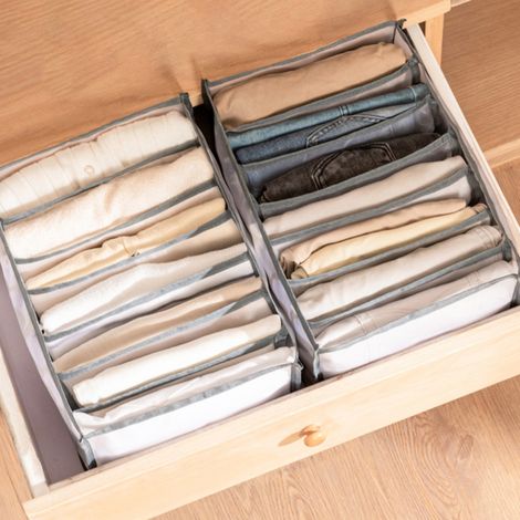 Set aus 2 faltbaren Aufbewahrungsboxen für Kleidung, T-Shirts und Hosen, 7 weiße Fächer (36 x 25 x 20 cm), für Kleiderschrankschubladen (1/5)
