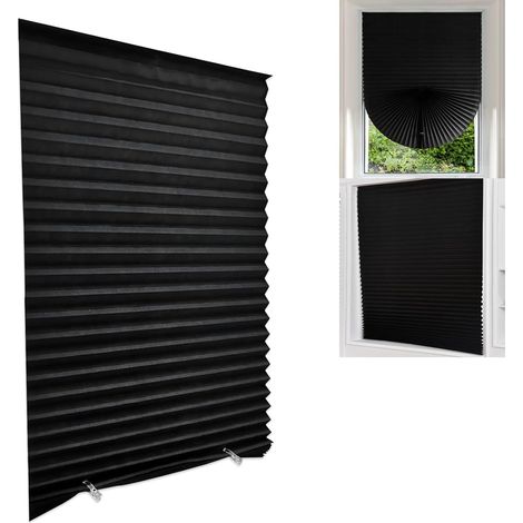 Persianas plisadas autoadhesivas, aptas para oficinas, salas de estar y dormitorios, cortinas opacas, fáciles de instalar, negras, 1 unidad (60 x 180 cm).