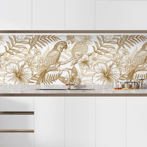 Crédence adhésive cuisine - Fleurs perroquets - 60x105 cm - Adhésif MAT (1/5)
