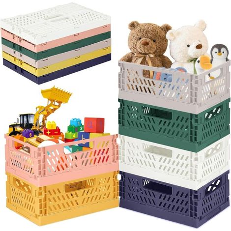 Set di 6 robuste scatole pieghevoli in plastica, cestini portaoggetti impilabili e pieghevoli, 42 x 28 x 16 cm per cucina, camera da letto, ufficio e giardino. (1/4)