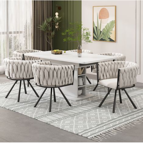 Silla de comedor de lino negra, giratoria 360deg, con reposabrazos, estructura de acero, set de 6, 11,1 kg,59×54×72cm (1/5)