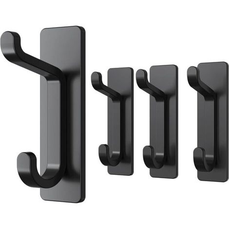 Bathroom Wall Mounted Towel Hook, Matte Black Stainless Steel Hook, Coat Rack, Towel Holder, Storage, Set of 4. (1/5)