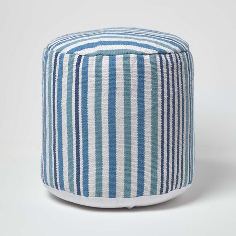 HOMESCAPES Designer Hocker Pouf rund Selam aqua weiß