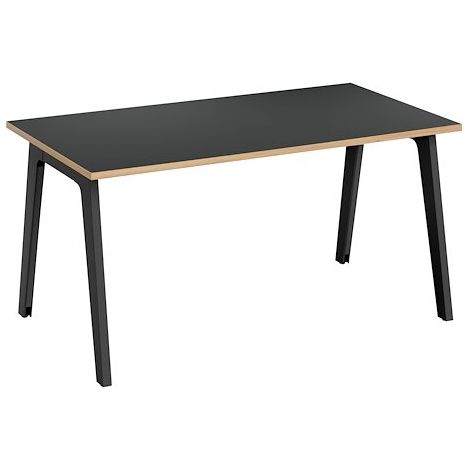 Bureau droit Exprim Carbone chant chêne clair L 140 cm avec goulotte - Maxiburo (1/5)