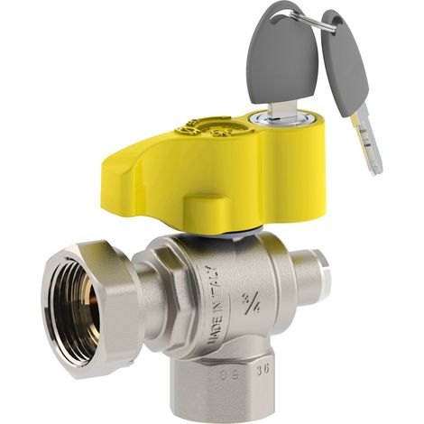 VALVOLA A SFERA GAS A SQUADRO POST-CONTATORE F/F CON DADO GIREVOLE E SICUREZZA FIV 3/4""x1"" - DN20 (1/2)