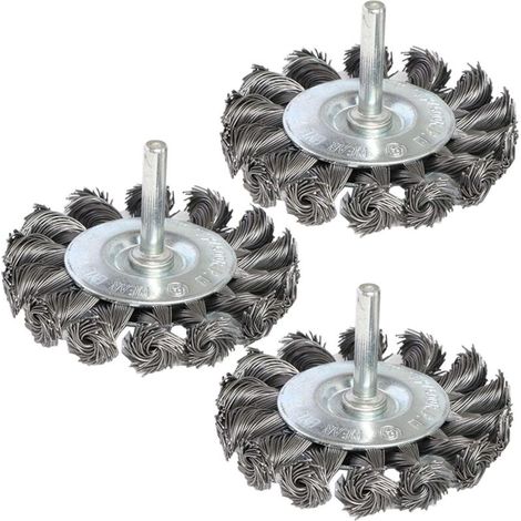 Ensemble de 6 brosses métalliques tressées de 3 pouces pour perceuses avec tige de 1/4 pouce, ensemble de brosses rotatives, parfait pour éliminer la rouille, la corrosion et la peinture, roues métall (1/4)