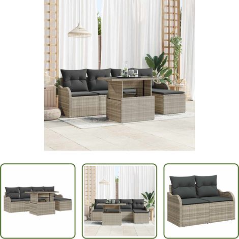 Außenmöbel - Sitzgruppe für den Outdoor 6 pcs Hellgrau Poly Rattan (1/5)