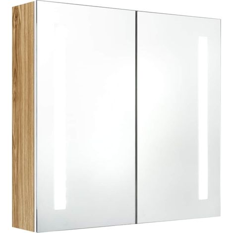 Armadietto Bagno Mobile da Bagno con Specchio e LED Bianco e Rovere 62x14x60 cm (1/5)