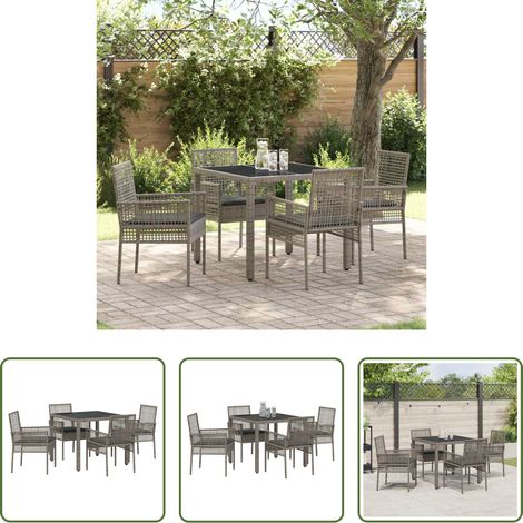 Poly-Rattan Tisch - Garten Essgruppe 5 pcs Grau Poly-Rattan (1/5)