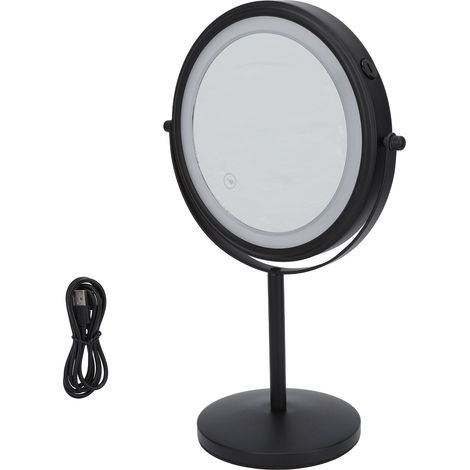 8in LED Makeup Mirror Double Sides 3X Magnifying Touching Switch 360 Degree Rotating Mirror Black (1/5)