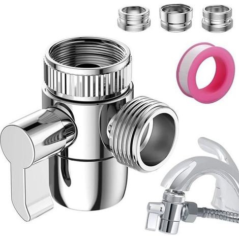 1PCS Valve Inverseur de Douche 3 Voies Vanne Aiguillage de Douchette Robinet d'arrêt avec Robinet Adaptateur M22-M24, M22-G1/2” (1/4)