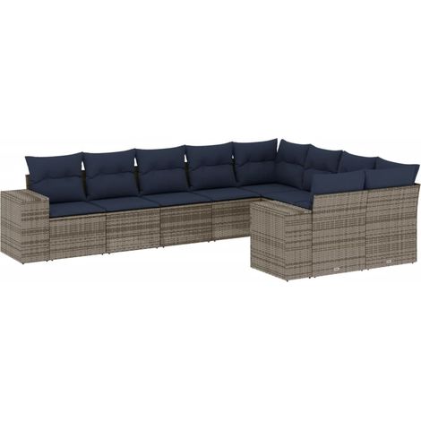 Maison Exclusive - 9-teiliges Gartensofa-Set mit Kissen, grau, Po (1/5)