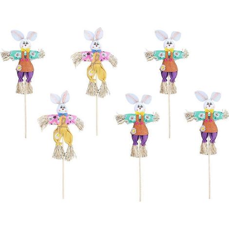 Lot de 6 épouvantails sur piquet, décoration d'Halloween, lapin de Pâques, paille, décoration d'automne, décoration de récolte, décoration de Thanksgiving pour la maison, le jardin, le porche (Ran