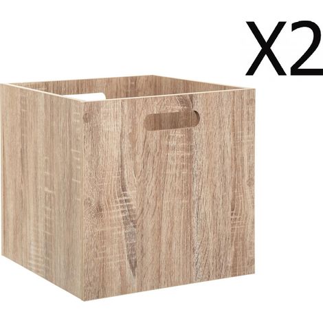 Pegane – Lot de 2 boîtes de rangement en bois MDF naturel – Dimensions L. 30.5 x P. 30.5 x H. 30.5 cm – Finition élégante pour optimisation d'espace