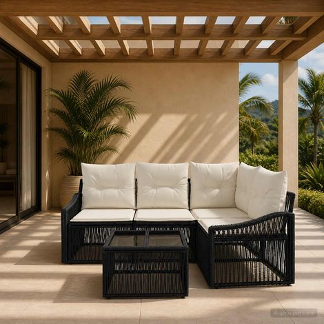 Ensemble canapé de jardin 5 pièces en polyrotin noir, modulable, 4 places, 43.78kg - PANGIVO (1/5)