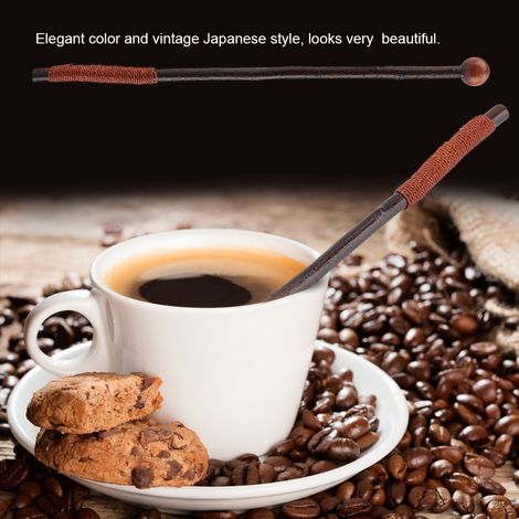 Japanischer Holzlöffel im Vintage-Stil, wiederverwendbarer Rührstab für Milch, Kaffee, Honig, 2er-Set, umweltfreundlicher Mixstab (1/5)