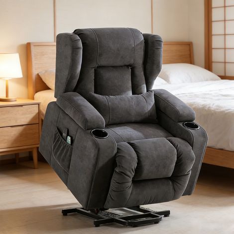 Lot 2 fauteuils releveurs électriques inclinables 45°-160°, 2 porte-gobelets et poches, tissu résistant, fauteuil relax ergonomique pour salon chambre, confort optimal (1/5)