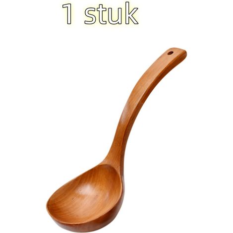 louche à soupe - Louche à long manche - Bois - Idéale pour une utilisation domestique dans un pot-au-feu - 26 cm x 9,5 cm - Marron (1/5)