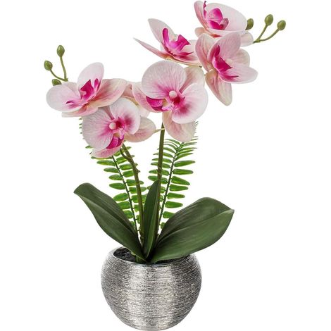Kunstblumen Orchideen Phalaenopsis im Keramiktopf Deko Blumen 33 cm Rosa (1/5)