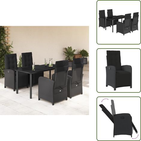 The Living Store Set da Pranzo da Giardino 5 pz Nero con Cuscini in Polyrattan - Sedie da giardino reclinabili