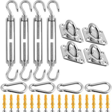 M6 Tendeur Cable Acier Inoxydable, 44Pcs Kit de Fixation pour auvent de Jardin, Tendeur Fil Crochet Et Crochet, Réglable Polyvalent Tendeur Ridoir pour Pare-Soleil, Séchage des Vêtements, Tente (1/5)