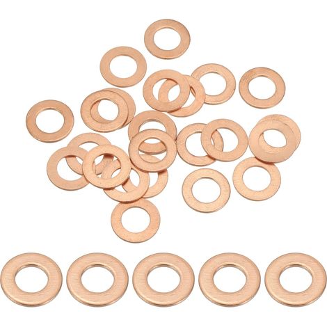 Joint Cuivre M8, 25 Pièces 8mm ID 14mm OD 1mm D'Épaisseur Rondelle Plate Métrique pour Vis Boulon Bouchons de Carter de Vidange (1/5)
