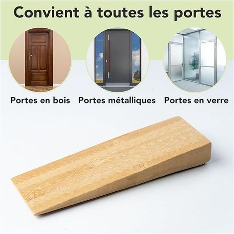Cale-porte en bambou antidérapant - Lot de 2 blocs porte en bois - Arrêt de porte robuste avec base en caoutchouc - Cale-porte pour tous types de sols et de portes - Door stopper