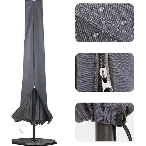 Garden Parasol Cover for Garden Umbrella Cover, 190x25x50cm, 600D Oxford PVC Waterproof Coating, with Durable Zipper and Adjustable Drawstring at the Bottom, Grey (1/5)
