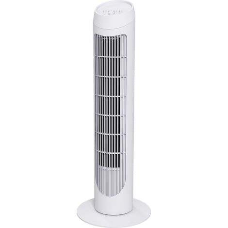 Ventilador Torre 45W Silencioso 3 Velocidades Oscilación 70° Salón Ø27x75 cm Blanco