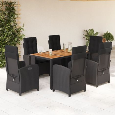 7-tlg. Garten-Essgruppe mit Kissen Schwarz Poly Rattan (1/5)