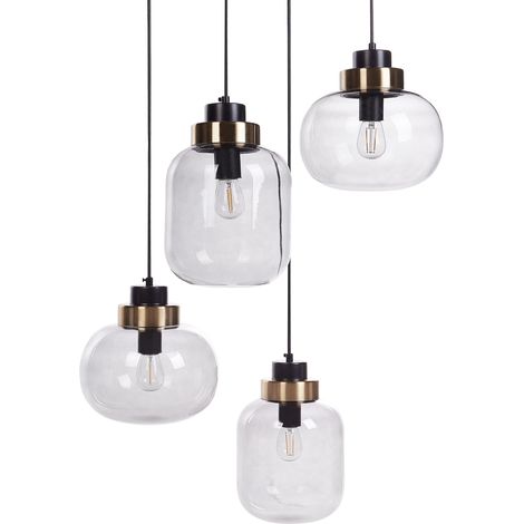 Lampada a sospensione con paralumi rotondi in vetro 4 luci in metallo trasparente grigio Zayande