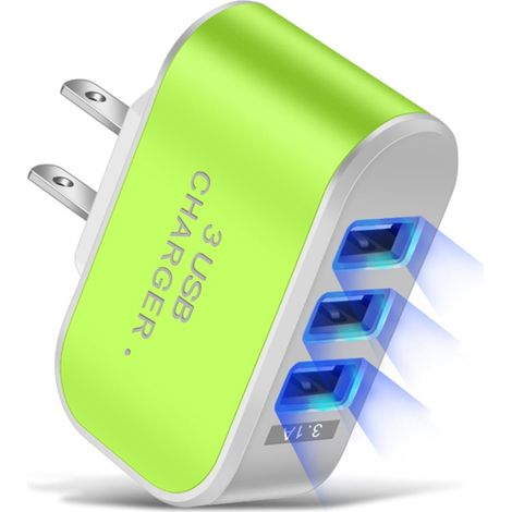 Chargeur Mural USB - 3 Ports - 5 V 3,1 A - Prise US - Pour Maison et Voyage - Vert - ABS (1/5)