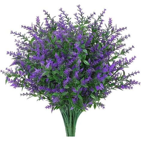 Künstliche Lavendelpflanze für drinnen und draußen, Kunststoff, UV-beständig, Kunstblumen, Pflanzensträuße für Blumenarrangements, Haus- und Gartenhochzeitsdekorationen, Lila, 12 Stück