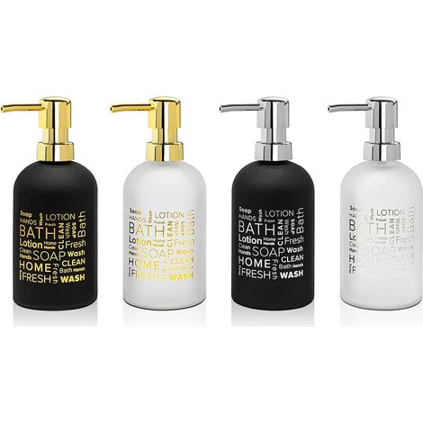 Set dosatore sapone liquido moderno in vetro colorato con stampe a contrasto (1/5)