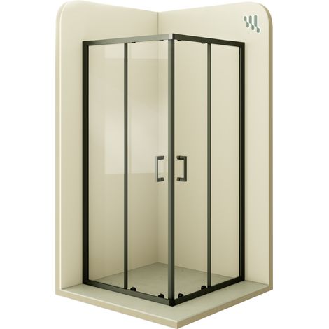 Mampara de Ducha Diana 70x100x190cm -REVERSIBLE- Puertas correderas, Ajuste 67,5-69,5x97,5-99,5cm - Perfiles negros, Cristal transparente 6mm