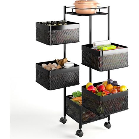 Carrello Trolley Cucina in Metallo 6 Ripiani 26x85 4 Ruote Salvaspazio Nero (1/5)