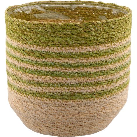 GASPER CREATIV home Übertopf Grün & Natur mit Folienauskleidung Ø 18 cm - Seegras