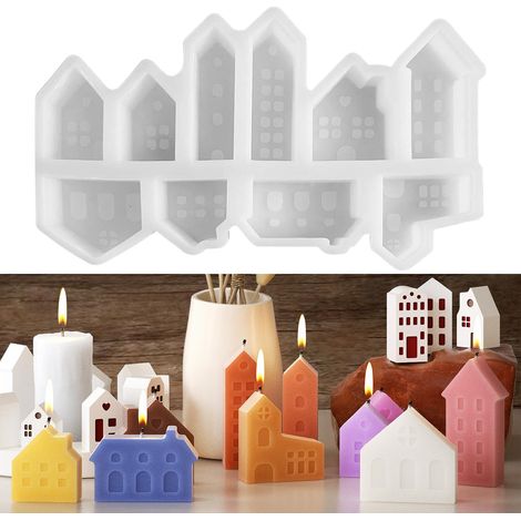 Moule Silicone 10 Maisons avec Fenêtres - 1 Moule/10 Cavités - Décoration Noël, Gâteau, Chocolat, Savon DIY (1/5)