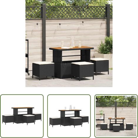 vidaXL Garten Tisch - Garten Essgruppe Schwarz Poly-Rattan (1/5)