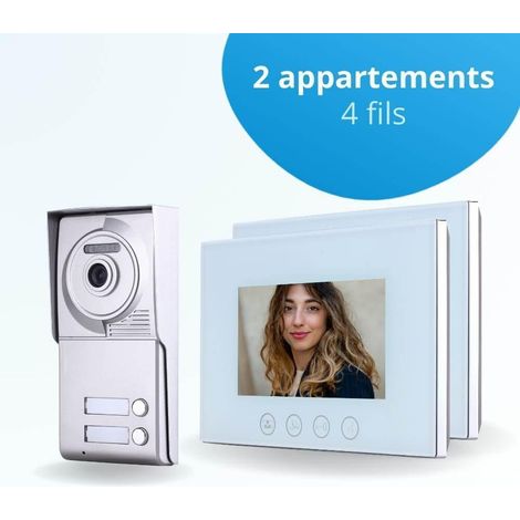 Portier interphone vidéo CLASSIC 4 Fils - 2 appartements - 2 écrans blancs 7" - avec mémoire photos