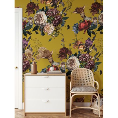 Carta da parati adesiva vintage a fiori per salotto Rinascimento (1/5)