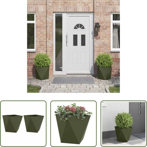 Terrassenpflanzer - Pflanzkübel 2 pcs Olive Grün 40 x 40 x 40 cm Stahl (1/5)