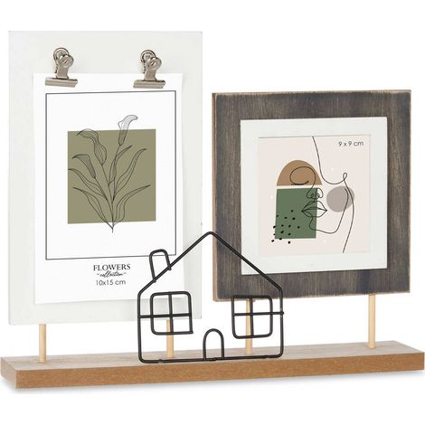Bilderrahmen für 2 Fotos Haus, stehend, Metall und MDF
