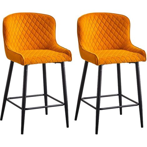 Dining Chair, 2X Velvet Upholstered Kitchen Leisure Chairs Soft Padded Accent Chair,Orange (1/4)