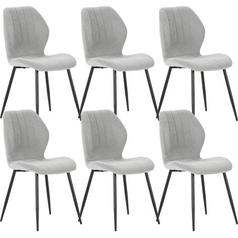 Lot de 6 chaises en tissu polyester maillé gris clair et pieds en métal laqué noir - MALDI (1/5)