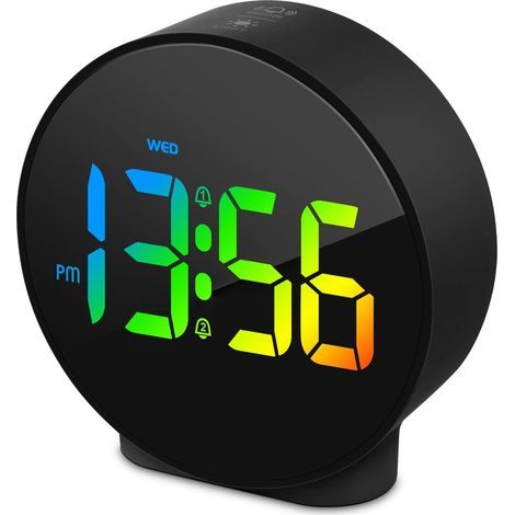 Sveglia digitale a LED di piccole dimensioni con visualizzazione del giorno della settimana, 2 allarmi con funzione snooze, luminosità regolabile, orologio digitale moderno e compatto. (1/5)
